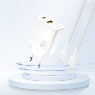 Ładowarka sieciowa USB-A USB-C GaN PD 30W - biała