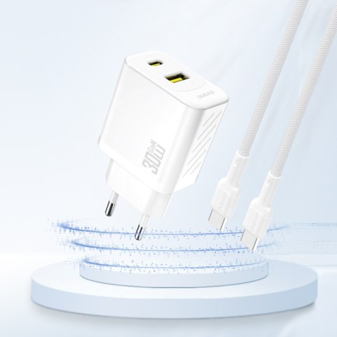 Ładowarka sieciowa USB-A USB-C GaN PD 30W - biała