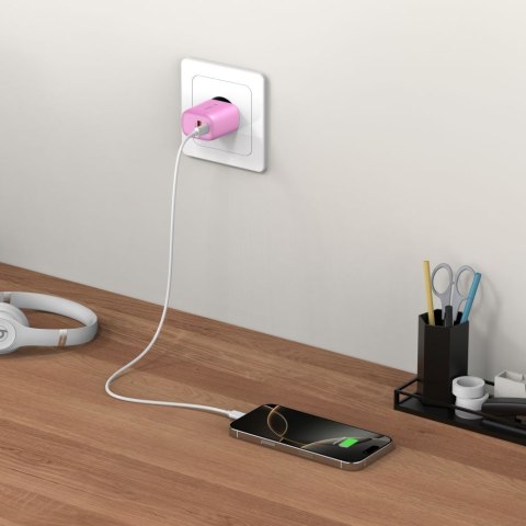 Ładowarka sieciowa USB-A USB-C NCA20 PD QC 20W - różowa
