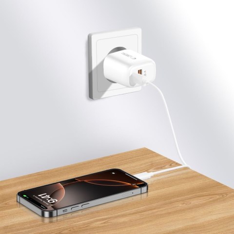 Ładowarka sieciowa USB-A USB-C NCA30 PD QC 30W - biała