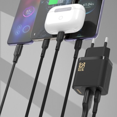 Ładowarka sieciowa USB-A USB-C z kablem USB-C PD QC 35W - czarna