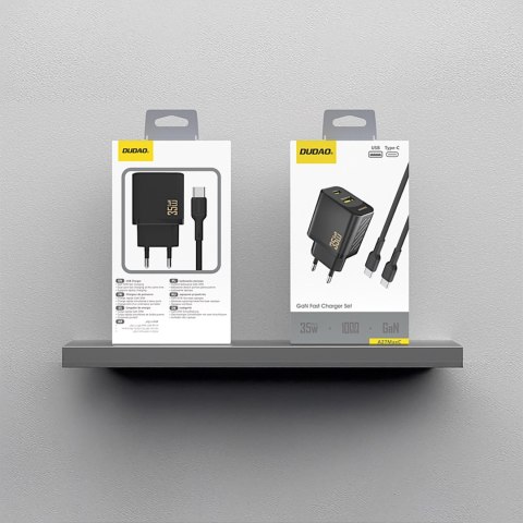 Ładowarka sieciowa USB-A USB-C z kablem USB-C PD QC 35W - czarna