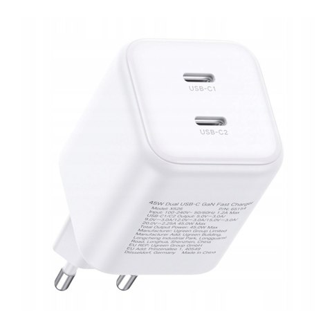 Ładowarka sieciowa USB-C GaN 45W - biała