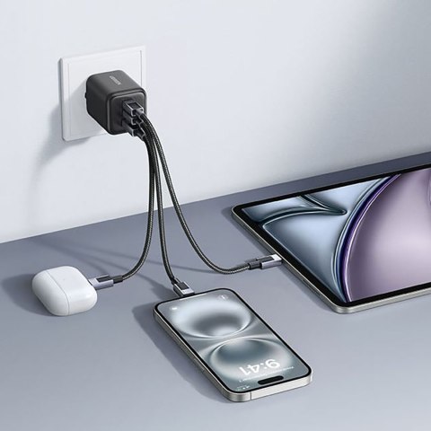 Ładowarka sieciowa USB-C USB-A GaN X527 45W - czarna