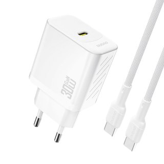 Ładowarka sieciowa USB-C z kablem USB-C GaN PD 30W - biała