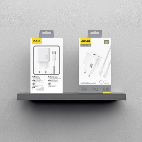 Ładowarka sieciowa USB-C z kablem USB-C GaN PD 30W - biała