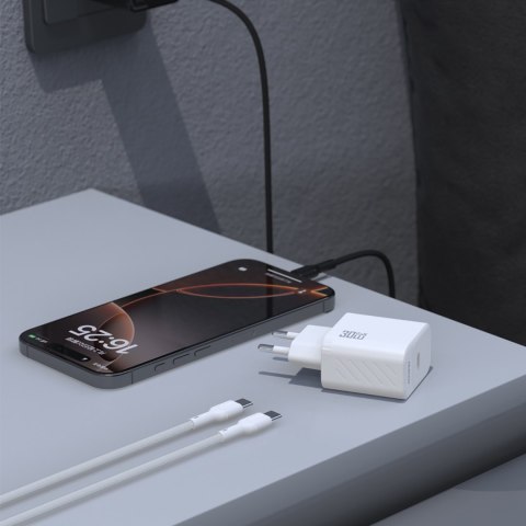 Ładowarka sieciowa USB-C z kablem USB-C GaN PD 30W - czarna