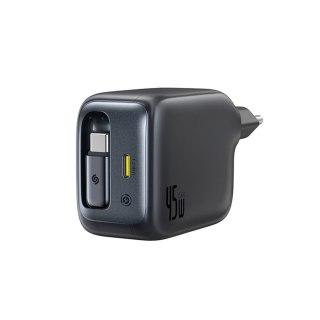 Ładowarka sieciowa USB-C ze zwijanym kablem USB-C EnerCore CJ11 45W - czarna