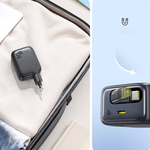 Ładowarka sieciowa USB-C ze zwijanym kablem USB-C EnerCore CJ11 45W - czarna