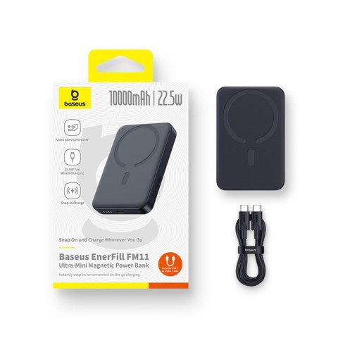 Powerbank 10000mAh 22.5W z kablem USB-C EnerFill FM11 Ultra-Mini MagSafe - czarny