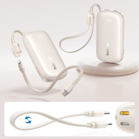 Powerbank 10000mAh 22.5W z kablem smyczą EnerFill FC21 Qpow 3 Ultra - beżowy