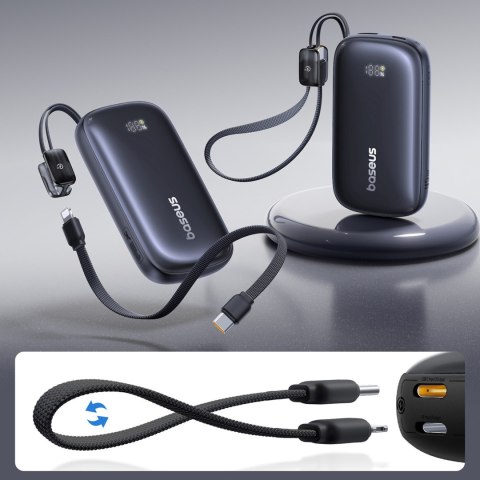 Powerbank 10000mAh 45W z kablem smyczą EnerFill FC21 Qpow 3 Ultra - czarny