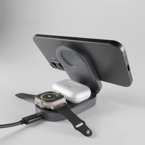 Stacja ładująca 3w1 bezprzewodowa składana do iPhone Apple Watch AirPods QI2 MFI - czarna