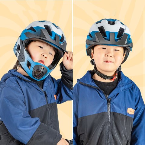 Kask rowerowy dziecięcy z odpinaną szczęką rozmiar M 54-57cm - niebieski