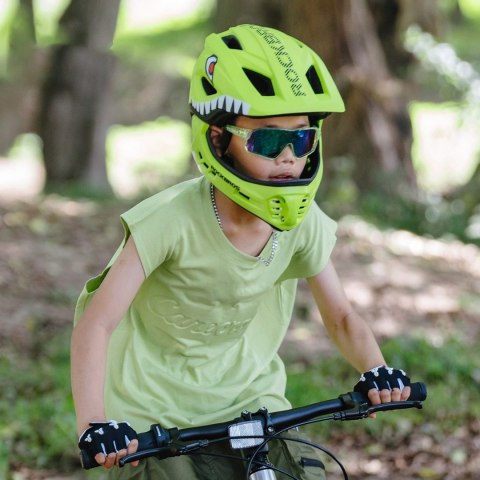 Kask rowerowy dziecięcy z odpinaną szczęką rozmiar M 54-58cm - zielony rekin