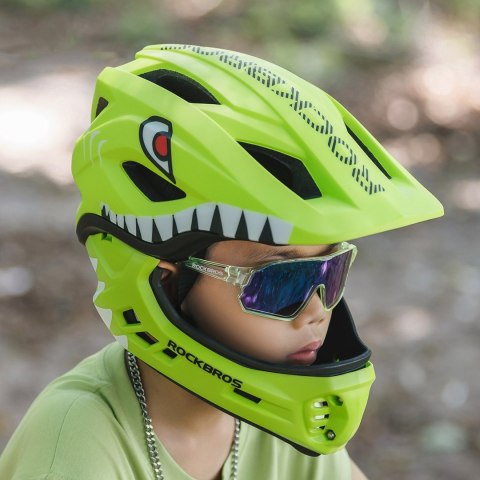 Kask rowerowy dziecięcy z odpinaną szczęką rozmiar M 54-58cm - zielony rekin