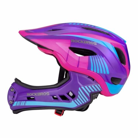 Kask rowerowy dziecięcy z odpinaną szczęką rozmiar M - fioletowo-różowy