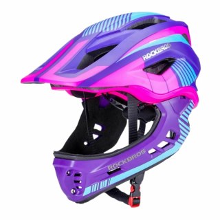 Kask rowerowy dziecięcy z odpinaną szczęką rozmiar S - fioletowo-różowy