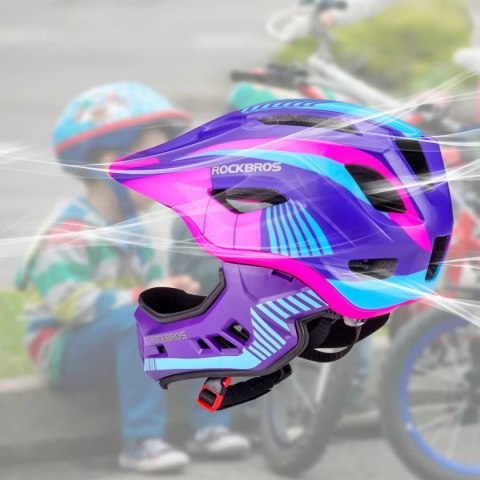 Kask rowerowy dziecięcy z odpinaną szczęką rozmiar S - fioletowo-różowy