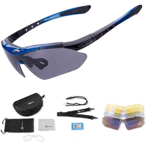 Okulary rowerowe polaryzujące 10007 - ZESTAW - czarno-niebieskie