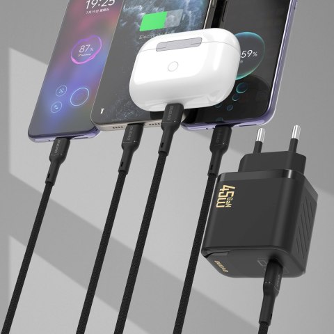 Ładowarka sieciowa GaN z kablem USB-C 45W - czarna