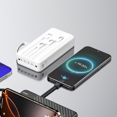 Powerbank K11 Pro 20000mAh z wbudowanymi kablami - biały