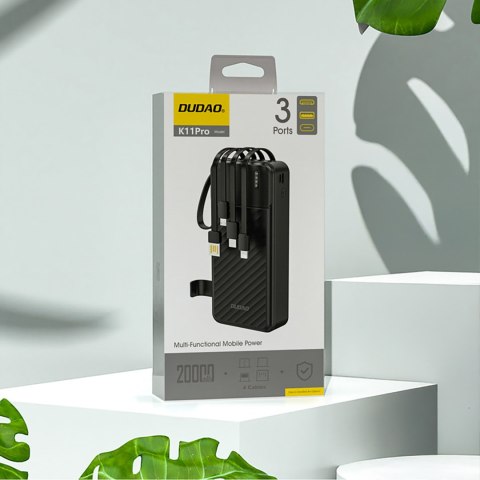 Powerbank K11 Pro 20000mAh z wbudowanymi kablami - czarny