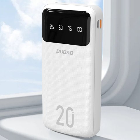 Powerbank K6Pro+ 20000mAh z wbudowanymi kablami USB-C microUSB iPhone Lightning - biały