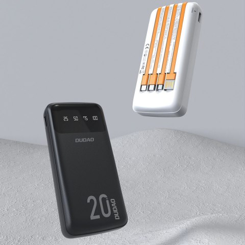 Powerbank K6Pro+ 20000mAh z wbudowanymi kablami USB-C microUSB iPhone Lightning - czarny