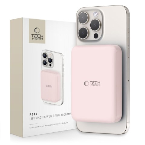 Powerbank magnetyczny PB11 10000mAh 15W MagSafe z kablem USB-C - różowy