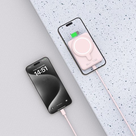 Powerbank magnetyczny PB11 10000mAh 15W MagSafe z kablem USB-C - różowy