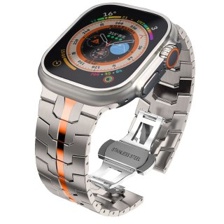 Bransoleta stalowa na Apple Watch 4 / 5 / 6 / 7 / 8 / 9 / SE / Ultra 1 / 2 - tytanowo-pomarańczowa
