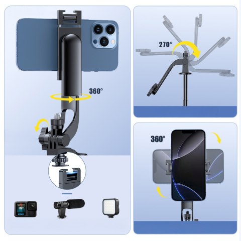 Selfie stick kijek z uchwytem do smartfona teleskopowy tripod 1.7m - czarny