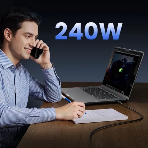 Kabel przewód USB-C USB4 Thunderbolt5 80Gbps 240W 1.5m - czarny