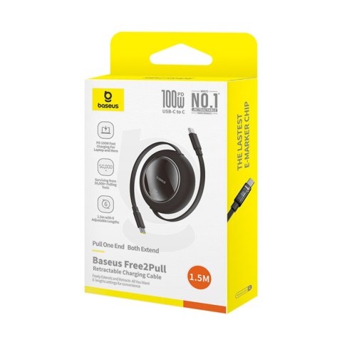 Kabel przewód zwijany USB-C Free2Pull Mini 100W 1.5m - czarny