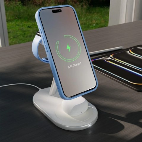 Ładowarka bezprzewodowa 3w1 do telefonu smartwatcha słuchawek Qi2 MagSafe - biała