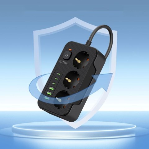 Listwa zasilająca przedłużacz 3 gniazda 240V USB-A USB-C 2m - czarna