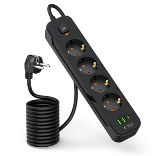 Listwa zasilająca przedłużacz 4 gniazda 240V USB-A USB-C 2m - czarna