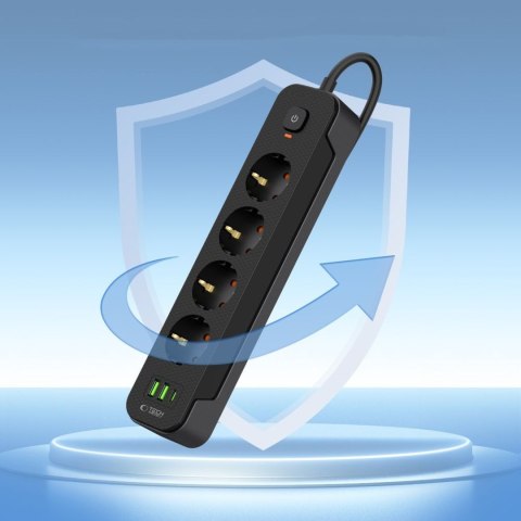 Listwa zasilająca przedłużacz 4 gniazda 240V USB-A USB-C 2m - czarna