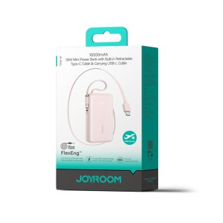 Powerbank 10000mAh 35W ze zwijanym kablem USB-C kablem-smyczą Lightning - różowy
