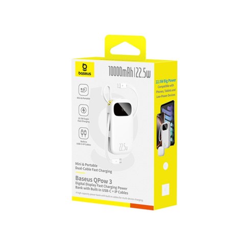 Powerbank 20000mAh z wyświetlaczem wbudowanymi kablami EnerFill FC31 22.5W - biały