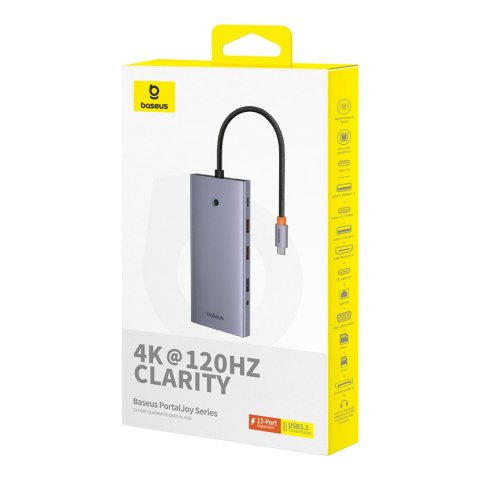 13w1 HUB adapter PortalJoy Series USB-C HDMI DP VGA USB-A PD RJ45 SD TF AUX - szary