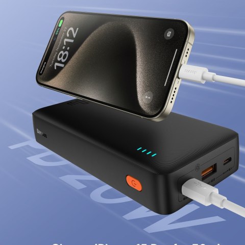 Powerbank 20000mAh Airpow 20W z kablem USB-A - USB-C 50cm - czarny