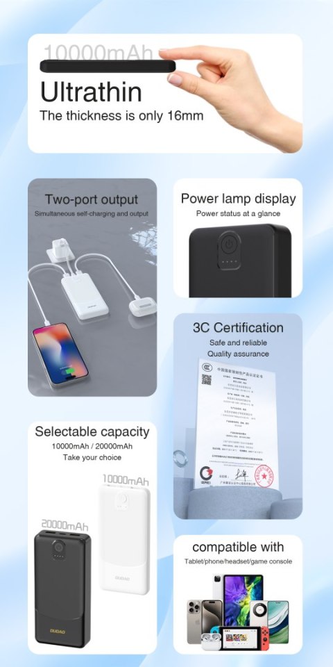 Powerbank K10 10000mAh USB-A 2.4A - czarny