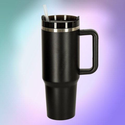 Kubek termiczny ze słomką i uchwytem termos 1200ml czarny