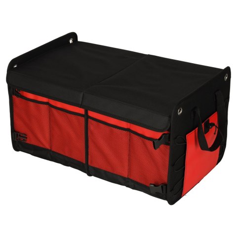 Organizer do bagażnika auta 56L XXL wzmocniony składany z klapą czarno-czerwony