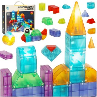 Klocki magnetyczne konstrukcyjne świecące elementy figury 3D 64 el.