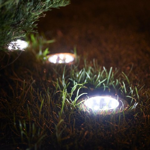 Lampy ogrodowe solarne najazdowe gruntowe czujnik zmierzchu wbijane świecący dysk 8LED 12szt. zimny biały