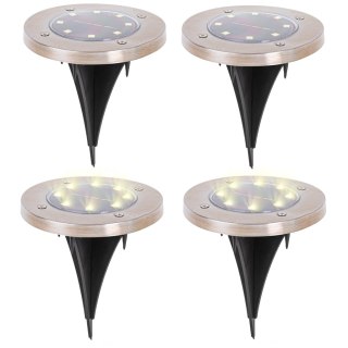 Lampy ogrodowe solarne najazdowe gruntowe czujnik zmierzchu wbijane świecący dysk 8LED 4szt. ciepły biały