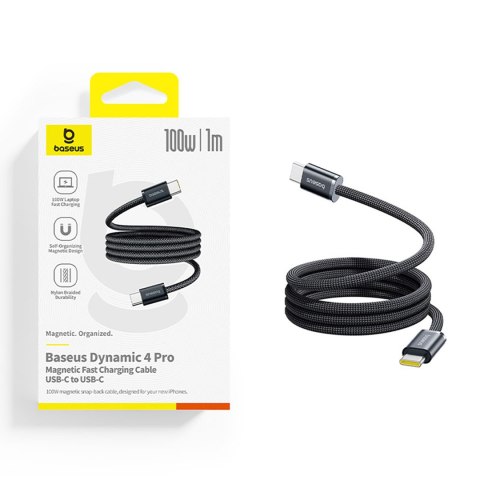 Kabel przewód nieplączący USB-C 100W 1m - czarny
